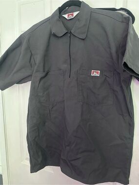 Ben Davis Men’s Gray Short Sleeve Zip-Front Work Shirt, Size M